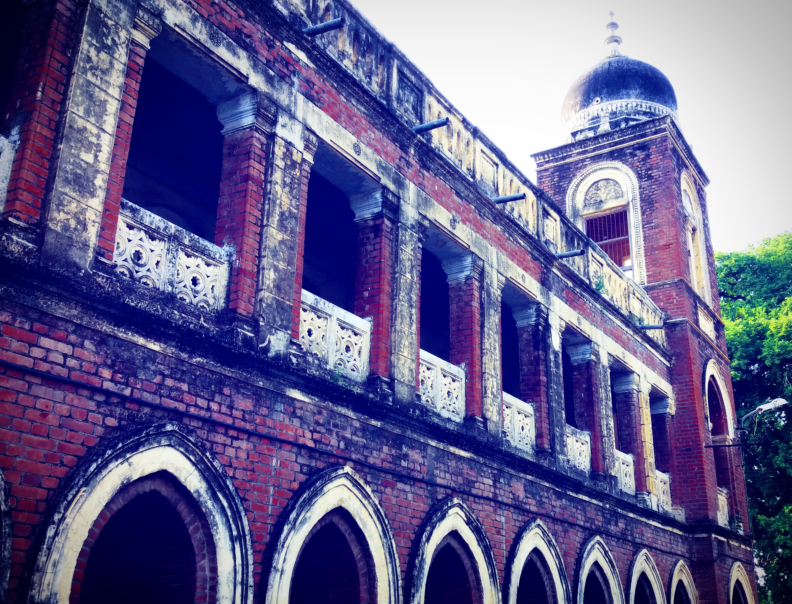Arched colonnade and dome of the university's historic architecture